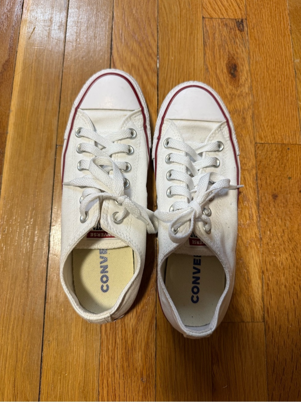 Converse Women White Low-Top Canvas Sneakers with Red Trim
